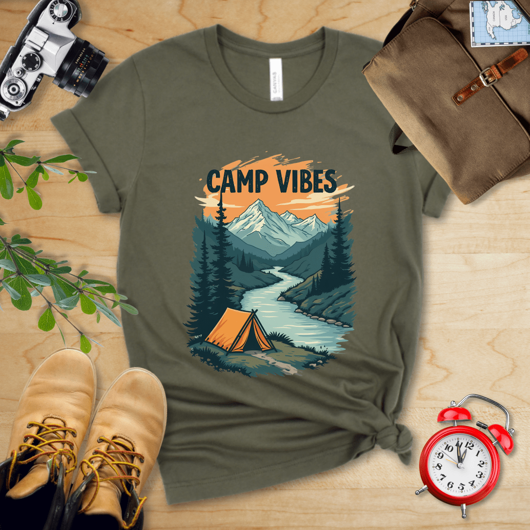 Printify T-Shirt Military Green / S Camp Vibes Shirt