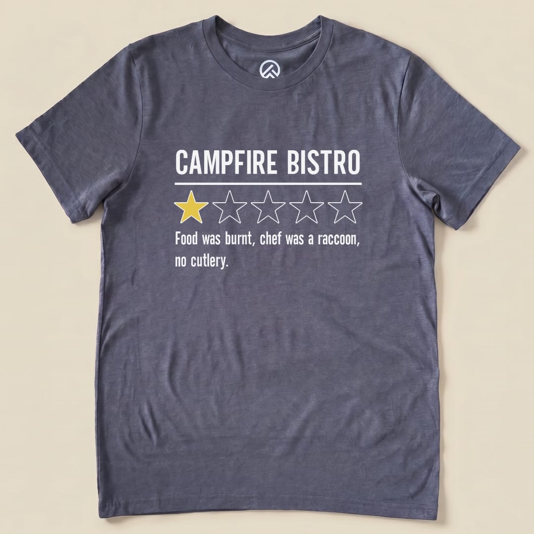 Campfire Bistro Review Shirt Hike Tee T-Shirt Heather Navy / S