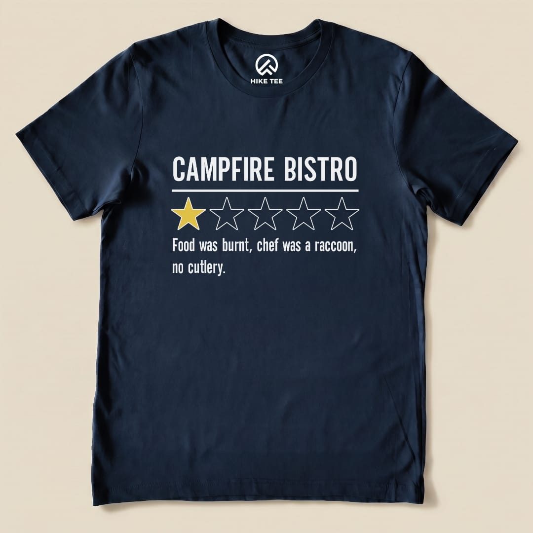 Campfire Bistro Review Shirt Hike Tee T-Shirt Navy / S