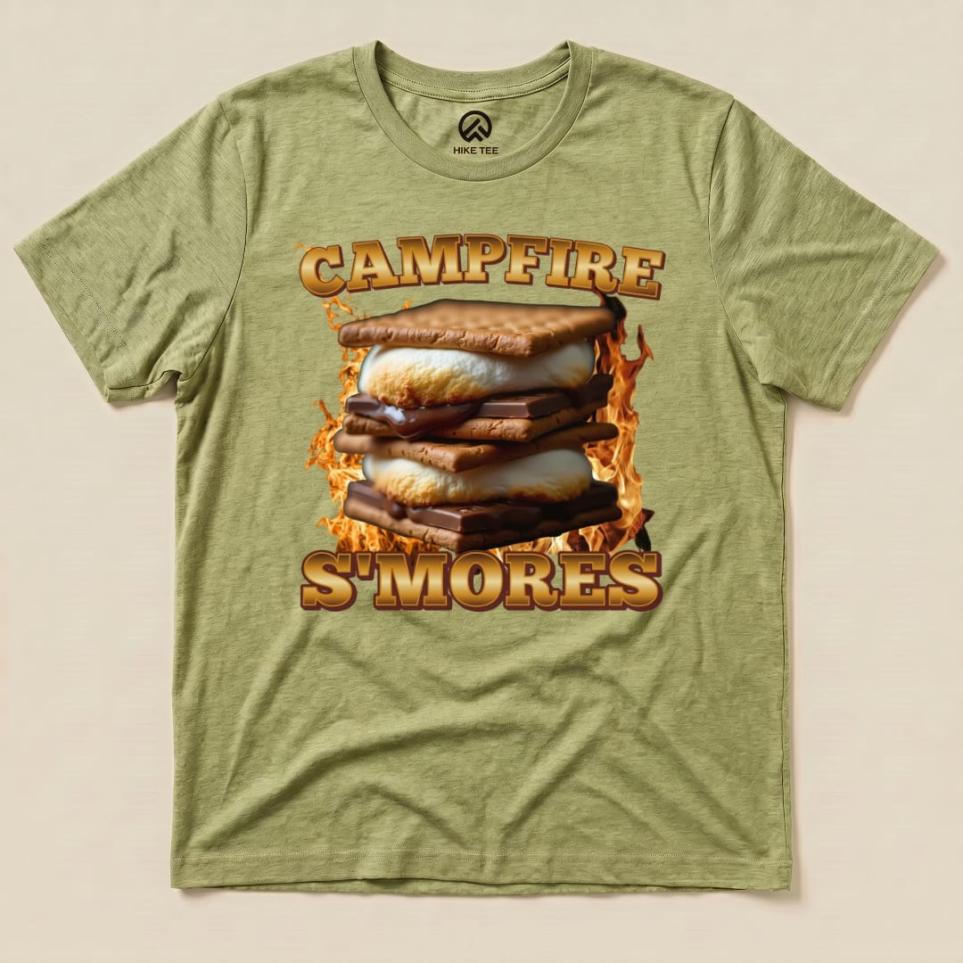 Hike Tee T-Shirt Heather Green / S Campfire S'mores Camping Shirt