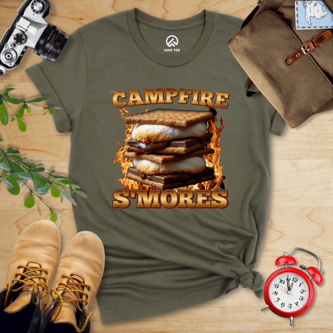 Hike Tee T-Shirt Military Green / S Campfire S'mores Camping Shirt