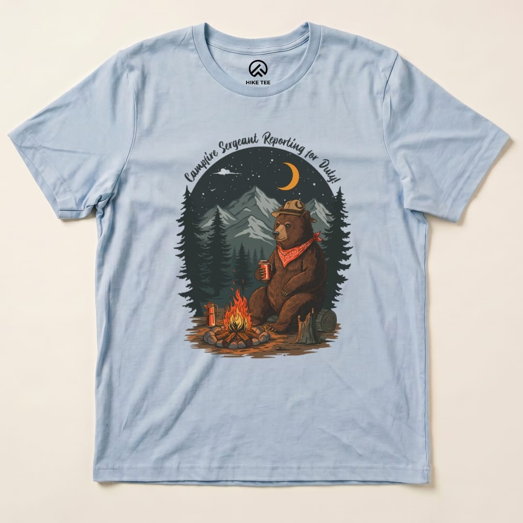 Campfire Sergeant Bear Shirt Hike Tee T-Shirt Baby Blue / S