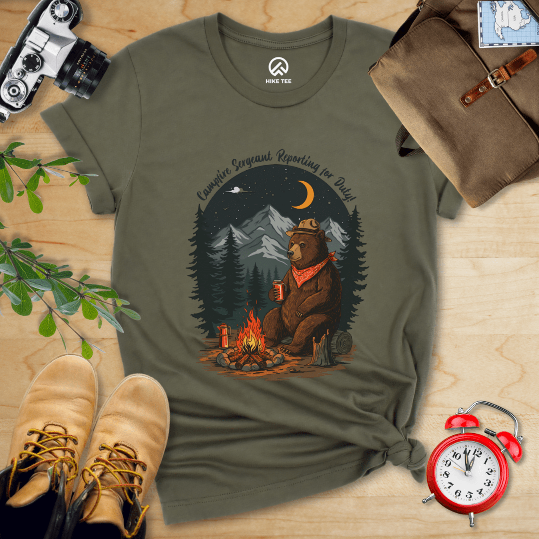 Hike Tee T-Shirt Military Green / S Campfire Sergeant Bear Shirt