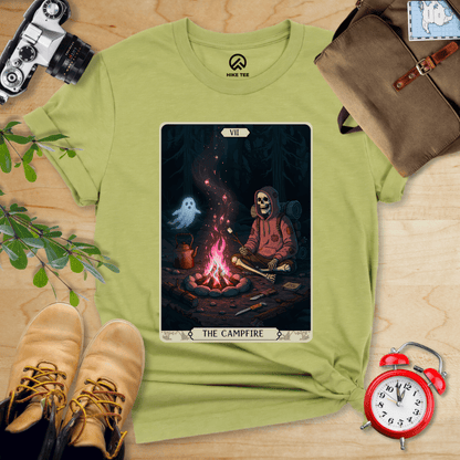 Hike Tee T-Shirt Heather Green / S Campfire Tarrot Card Shirt