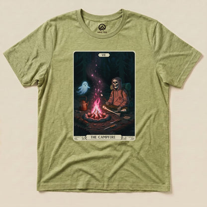 Hike Tee T-Shirt Heather Green / S Campfire Tarrot Card Shirt