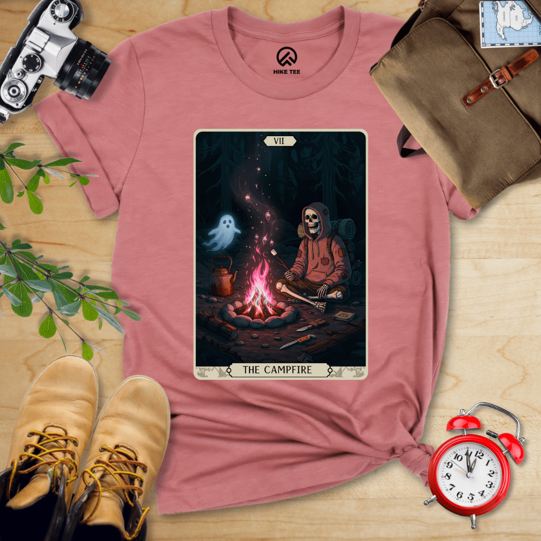 Hike Tee T-Shirt Heather Mauve / S Campfire Tarrot Card Shirt