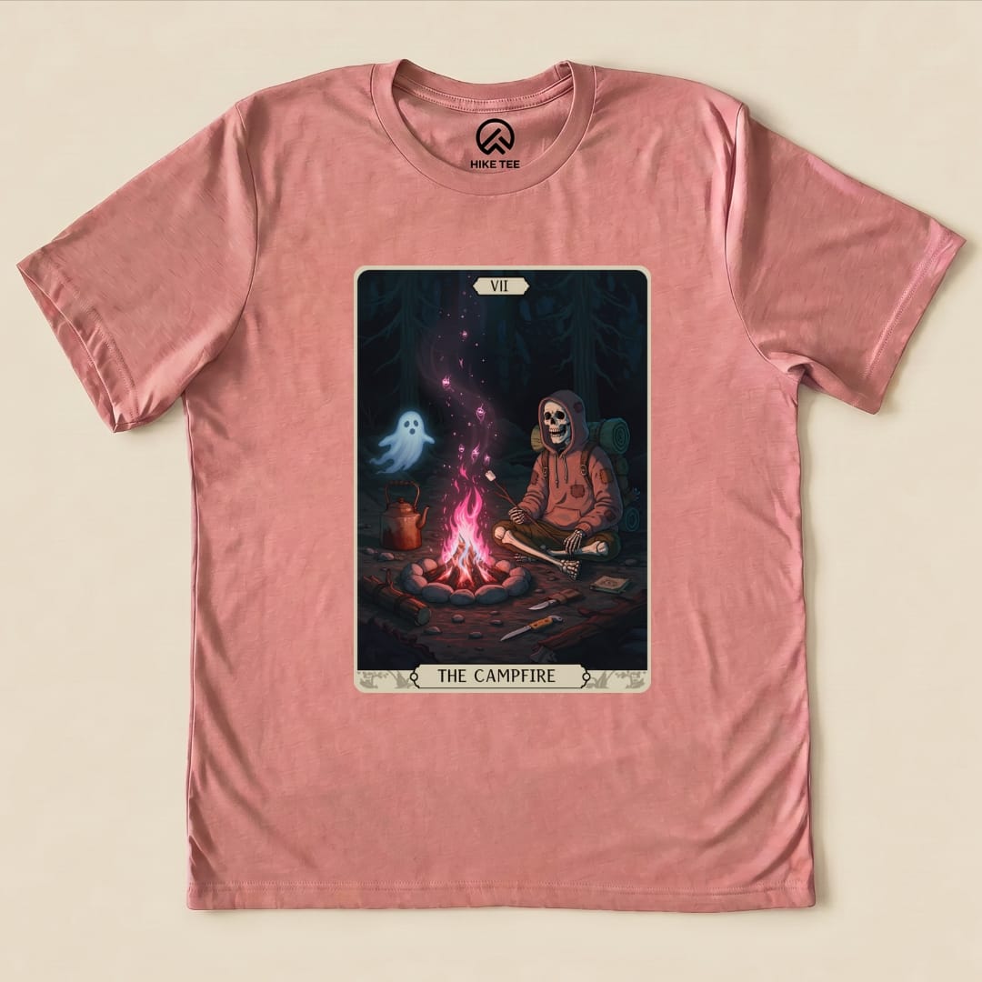 Hike Tee T-Shirt Heather Mauve / S Campfire Tarrot Card Shirt