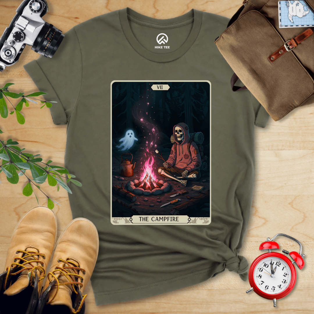 Hike Tee T-Shirt Military Green / S Campfire Tarrot Card Shirt