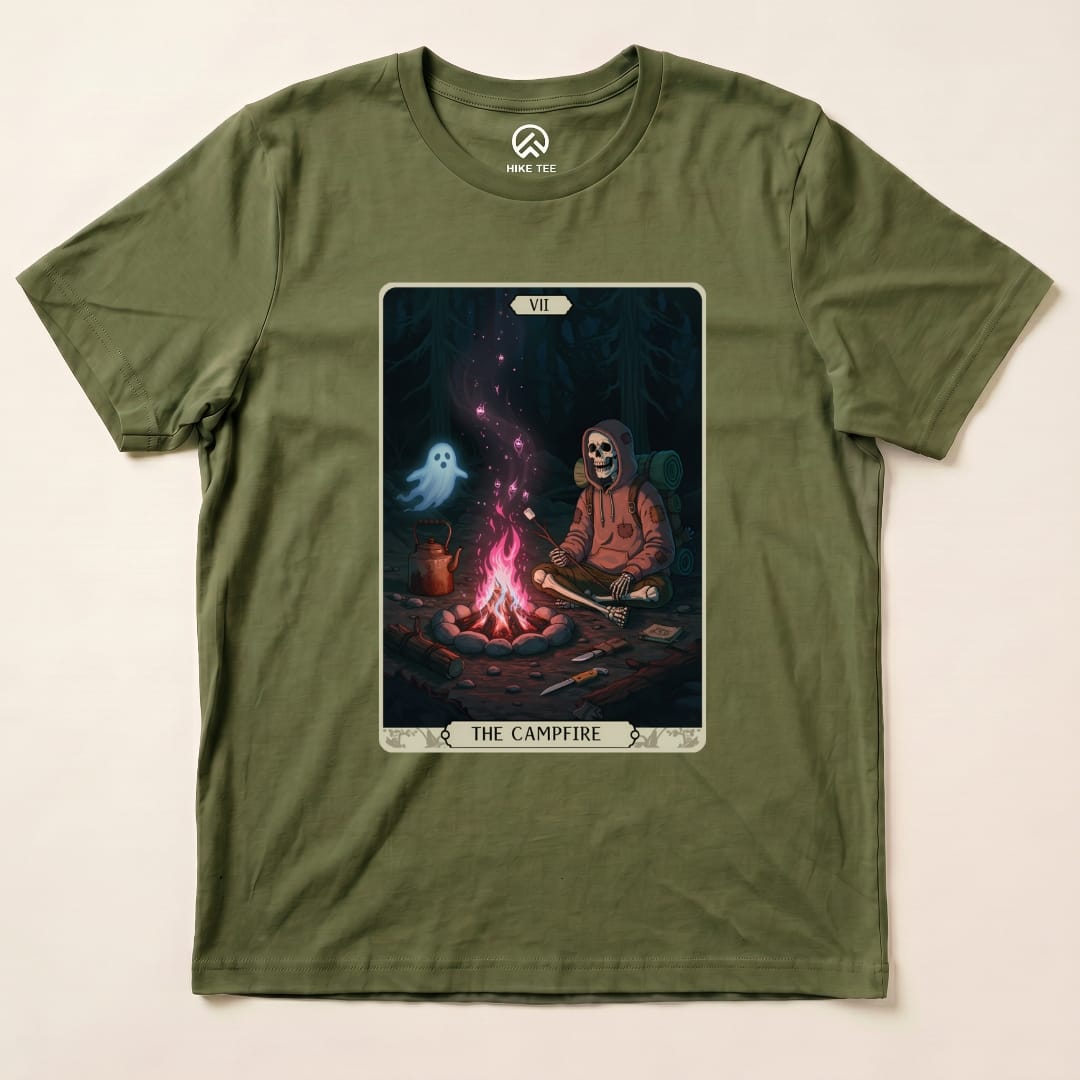 Hike Tee T-Shirt Military Green / S Campfire Tarrot Card Shirt