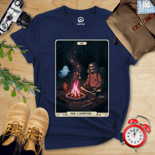 Hike Tee T-Shirt Navy / S Campfire Tarrot Card Shirt