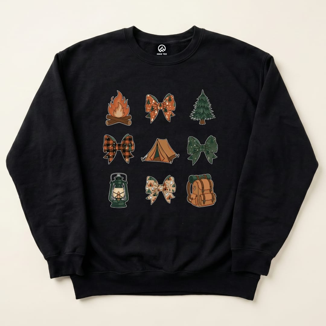Camping Bows Sweatshirt Hike Tee Sweatshirt Black / S