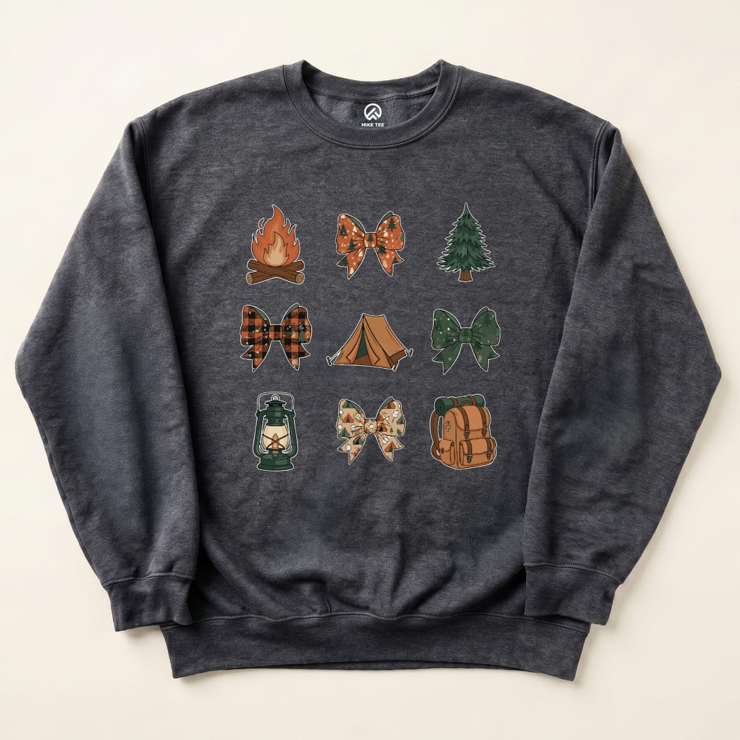 Camping Bows Sweatshirt Hike Tee Sweatshirt Dark Heather / S