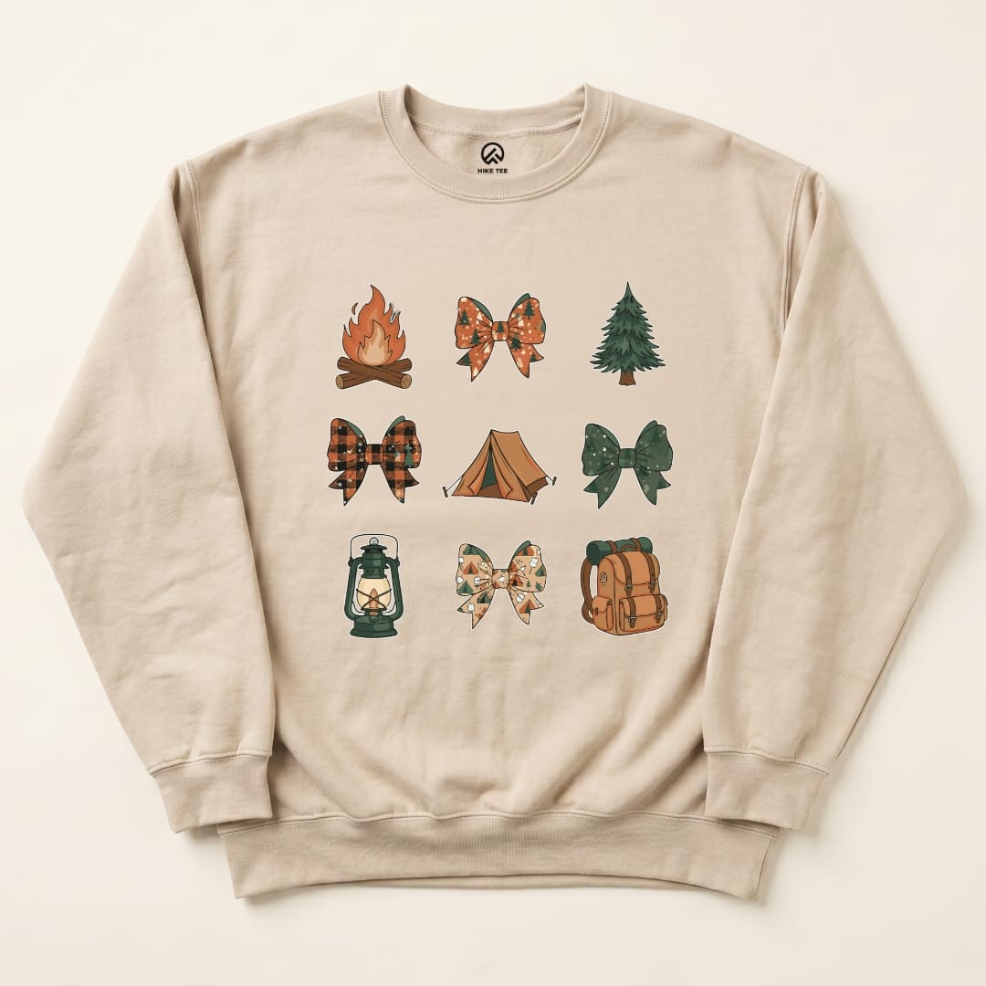 Camping Bows Sweatshirt Hike Tee Sweatshirt Sand / S