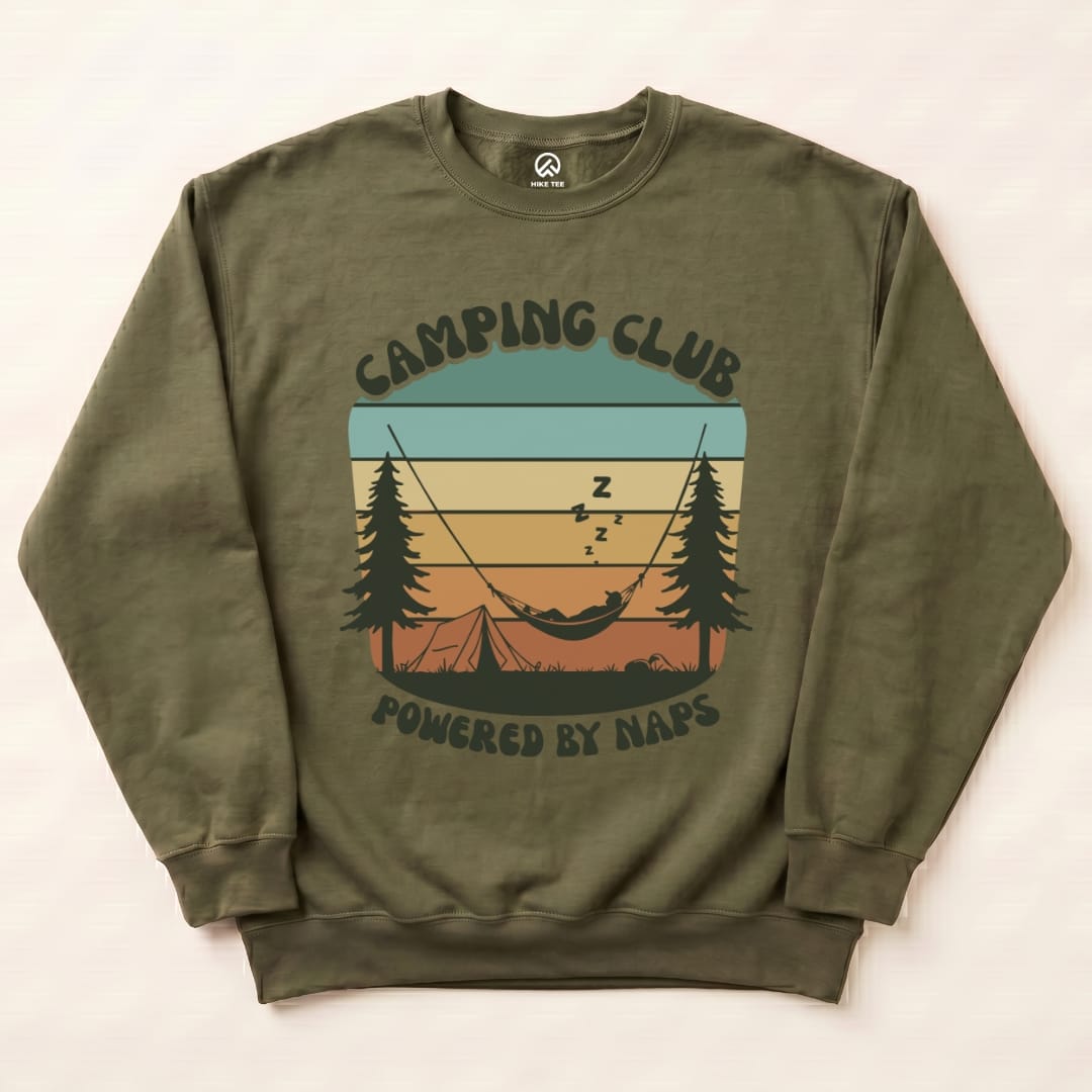Camping Club Sweatshirt Hike Tee Sweatshirt Military Green / S