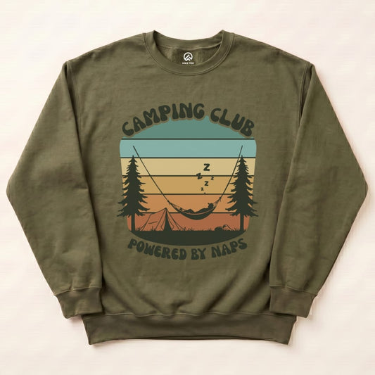 Camping Club Sweatshirt Hike Tee Sweatshirt Military Green / S