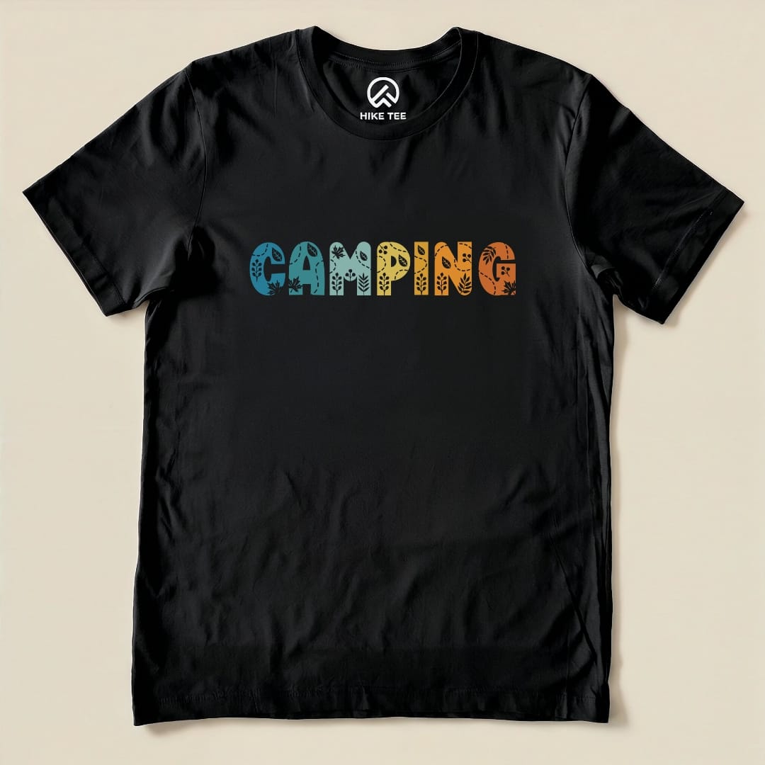 Camping Floral Shirt Hike Tee T-Shirt Black / S