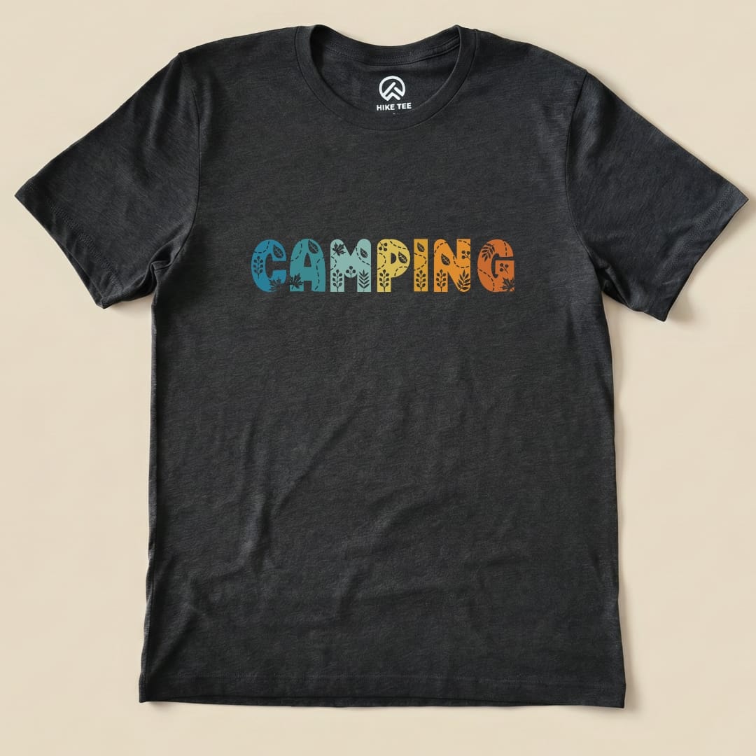 Camping Floral Shirt Hike Tee T-Shirt Dark Grey Heather / S