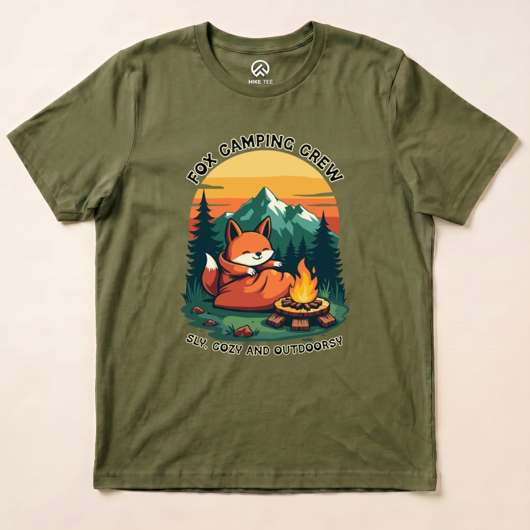 Camping Fox Shirt Hike Tee T-Shirt Military Green / S