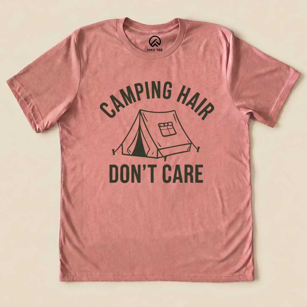 Camping Hair I don't Care Shirt Hike Tee T-Shirt Heather Mauve / S