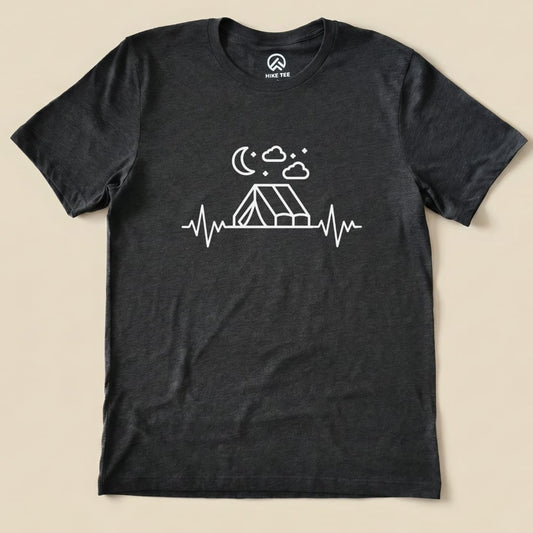 Camping Heart Rate Shirt Hike Tee T-Shirt Dark Grey Heather / S