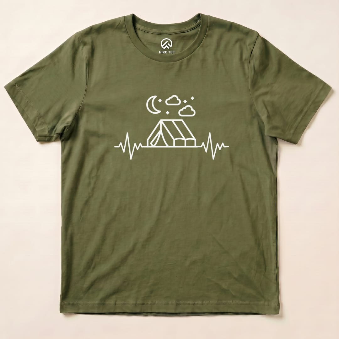 Camping Heart Rate Shirt Hike Tee T-Shirt Military Green / S