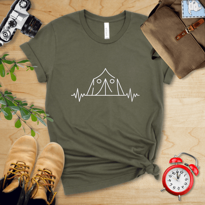 Printify T-Shirt Military Green / S Camping Heart Rate Shirt