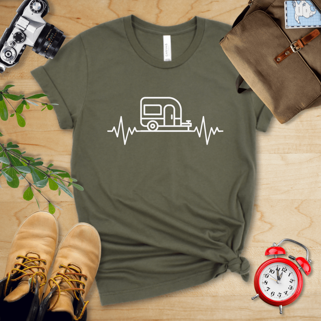 Printify T-Shirt Military Green / S Camping Heart Rate Shirt