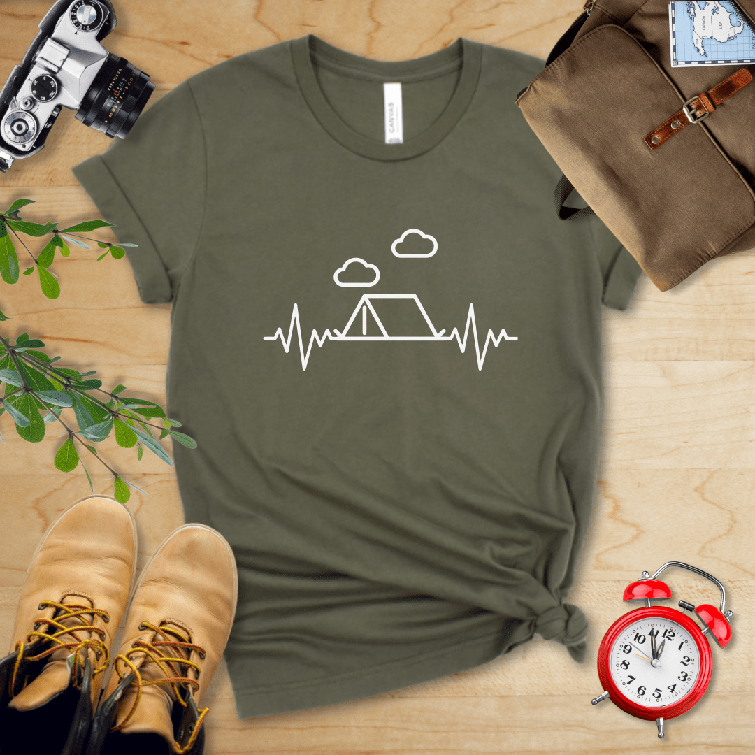 Printify T-Shirt Military Green / S Camping Heart Rate Shirt