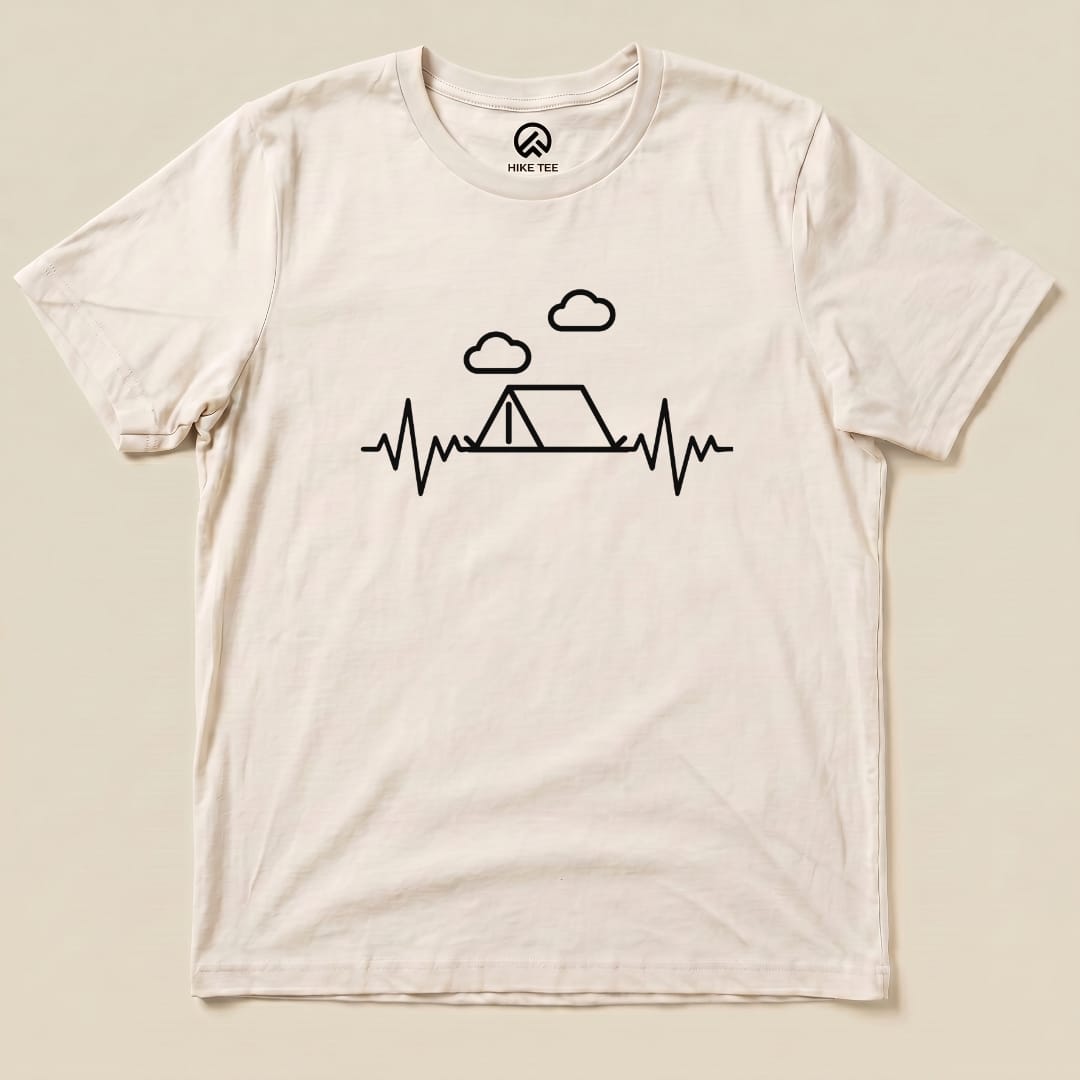 Camping Heart Rate Shirt Hike Tee T-Shirt Natural / S
