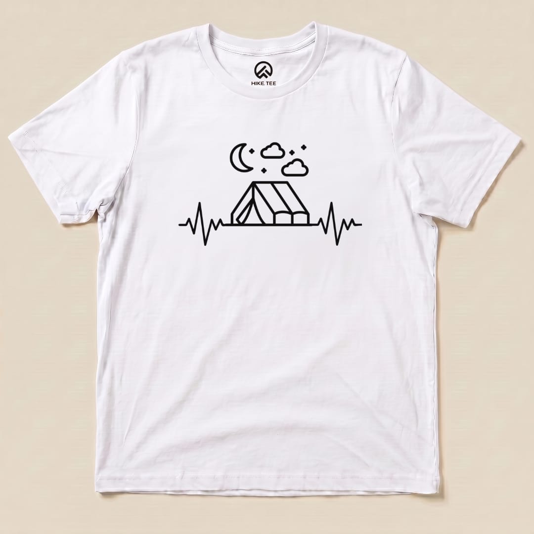 Camping Heart Rate Shirt Hike Tee T-Shirt White / S