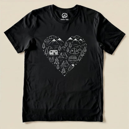 Camping Heart Shirt Hike Tee T-Shirt Black / S