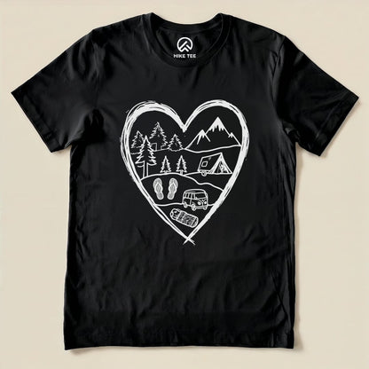 Camping Heart Shirt Hike Tee T-Shirt Black / S