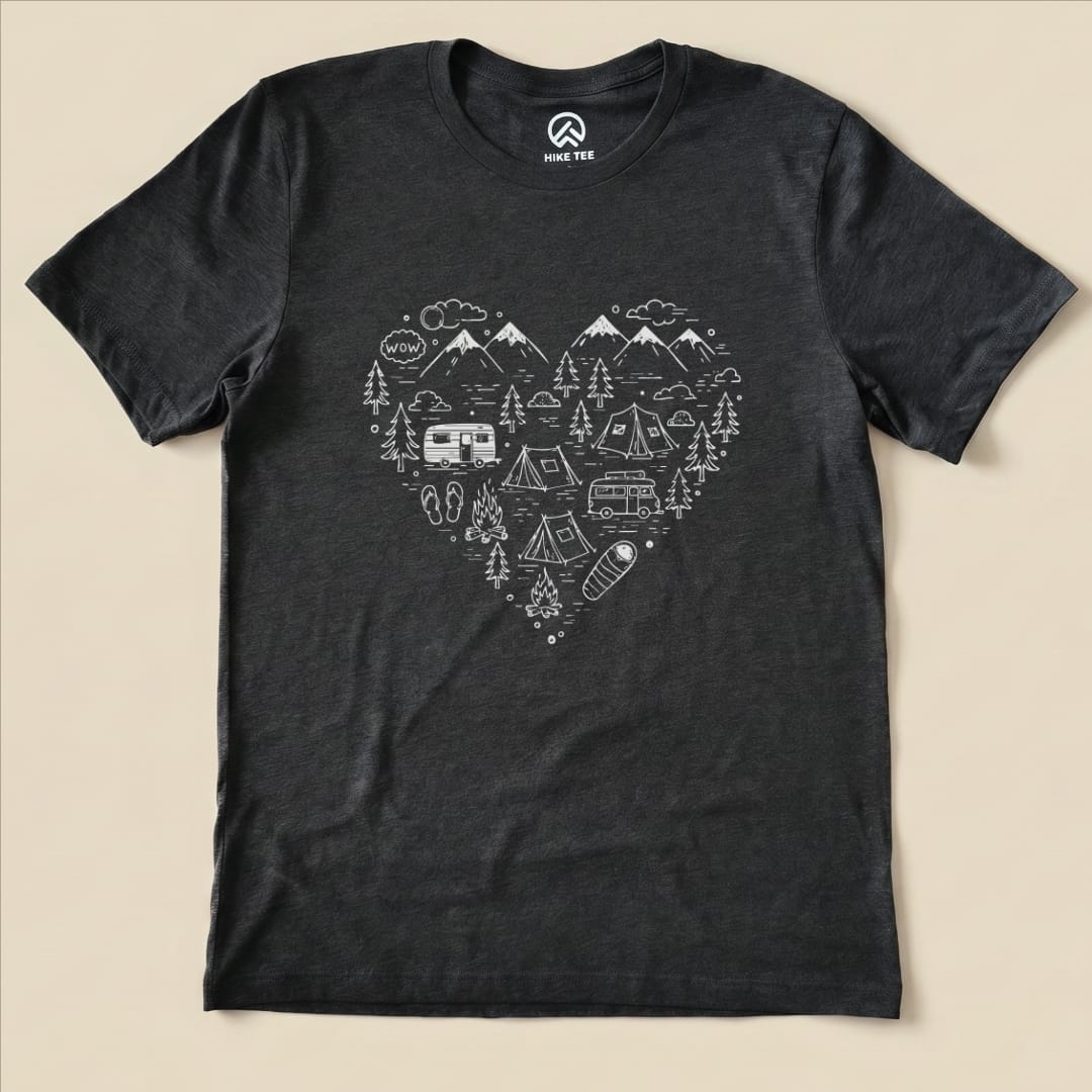 Camping Heart Shirt Hike Tee T-Shirt Dark Grey Heather / S