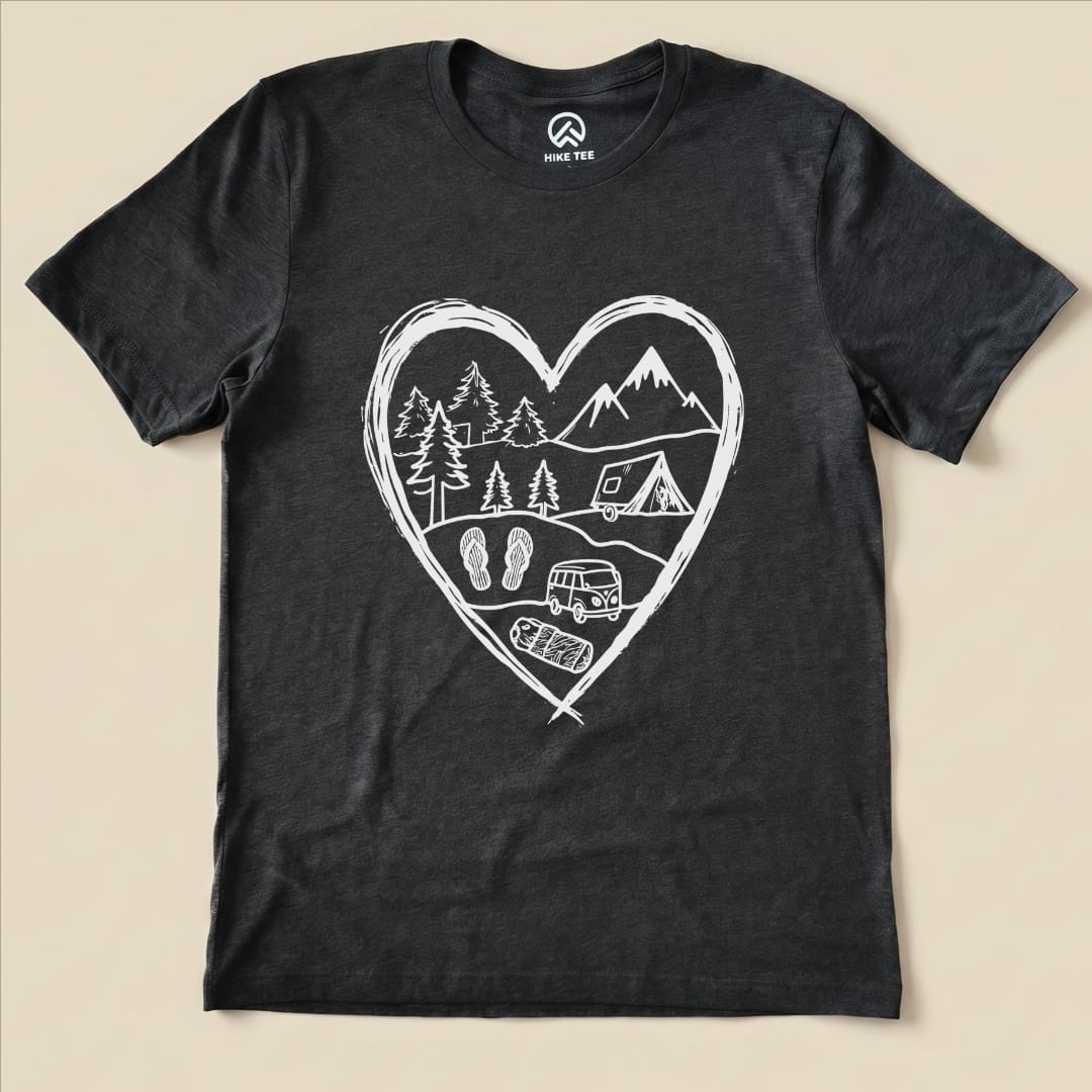 Camping Heart Shirt Hike Tee T-Shirt Dark Grey Heather / S