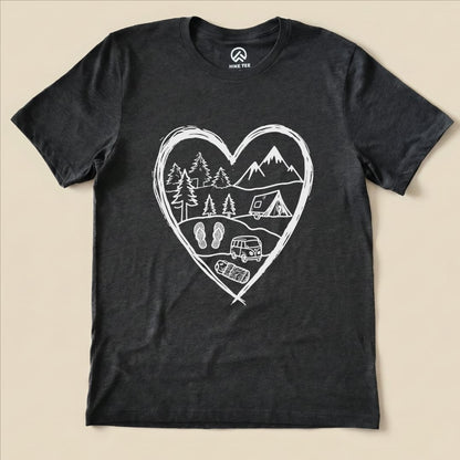 Camping Heart Shirt Hike Tee T-Shirt Dark Grey Heather / S