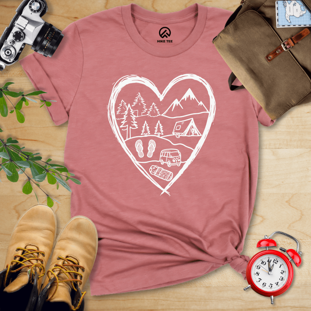 Hike Tee T-Shirt Heather Mauve / S Camping Heart Shirt