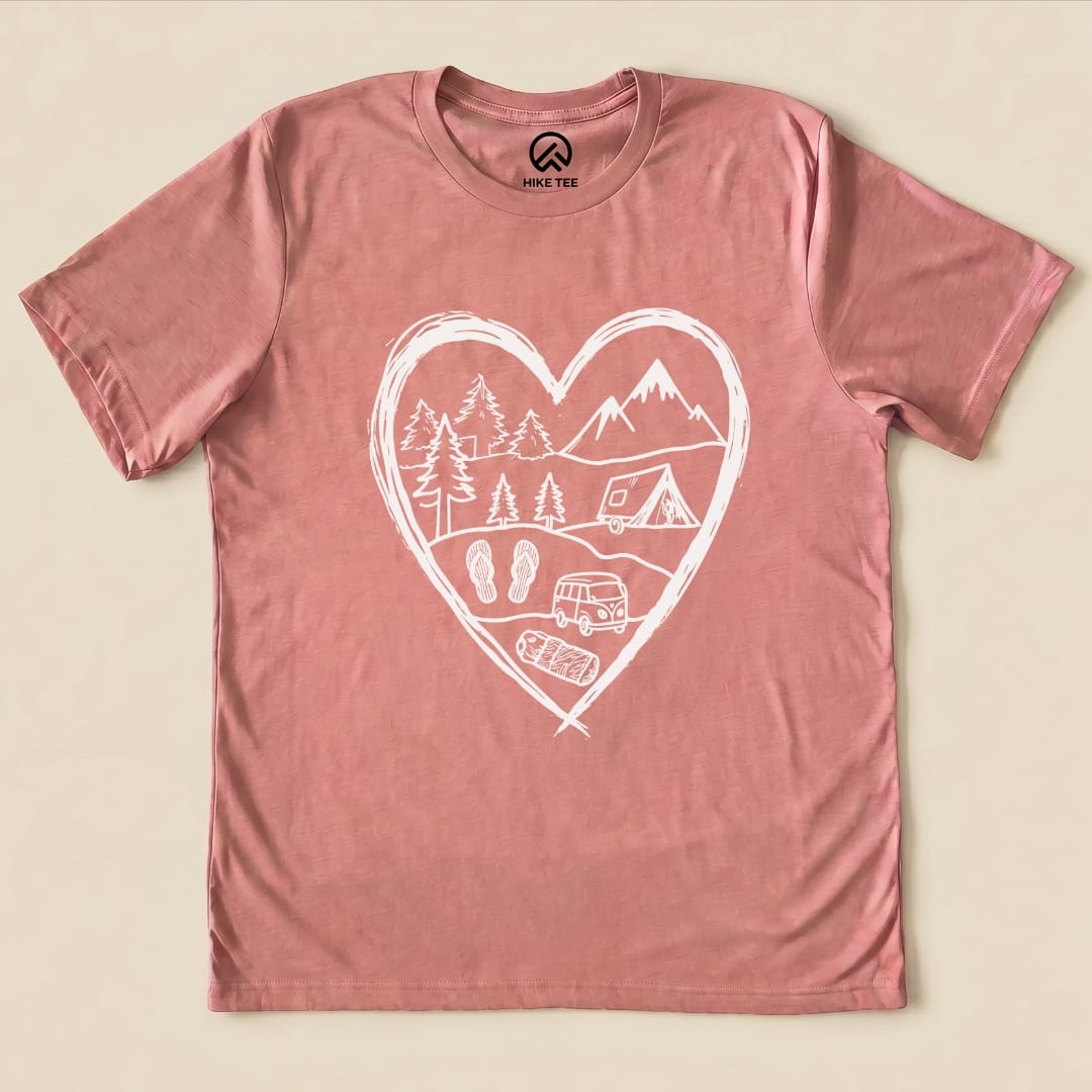 Camping Heart Shirt Hike Tee T-Shirt Heather Mauve / S