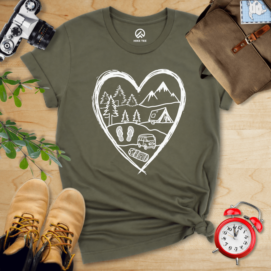 Hike Tee T-Shirt Military Green / S Camping Heart Shirt