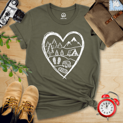 Hike Tee T-Shirt Military Green / S Camping Heart Shirt