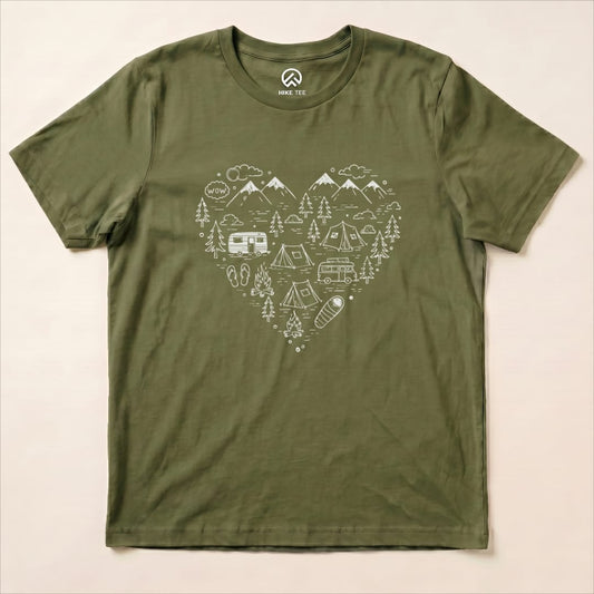 Camping Heart Shirt Hike Tee T-Shirt Military Green / S