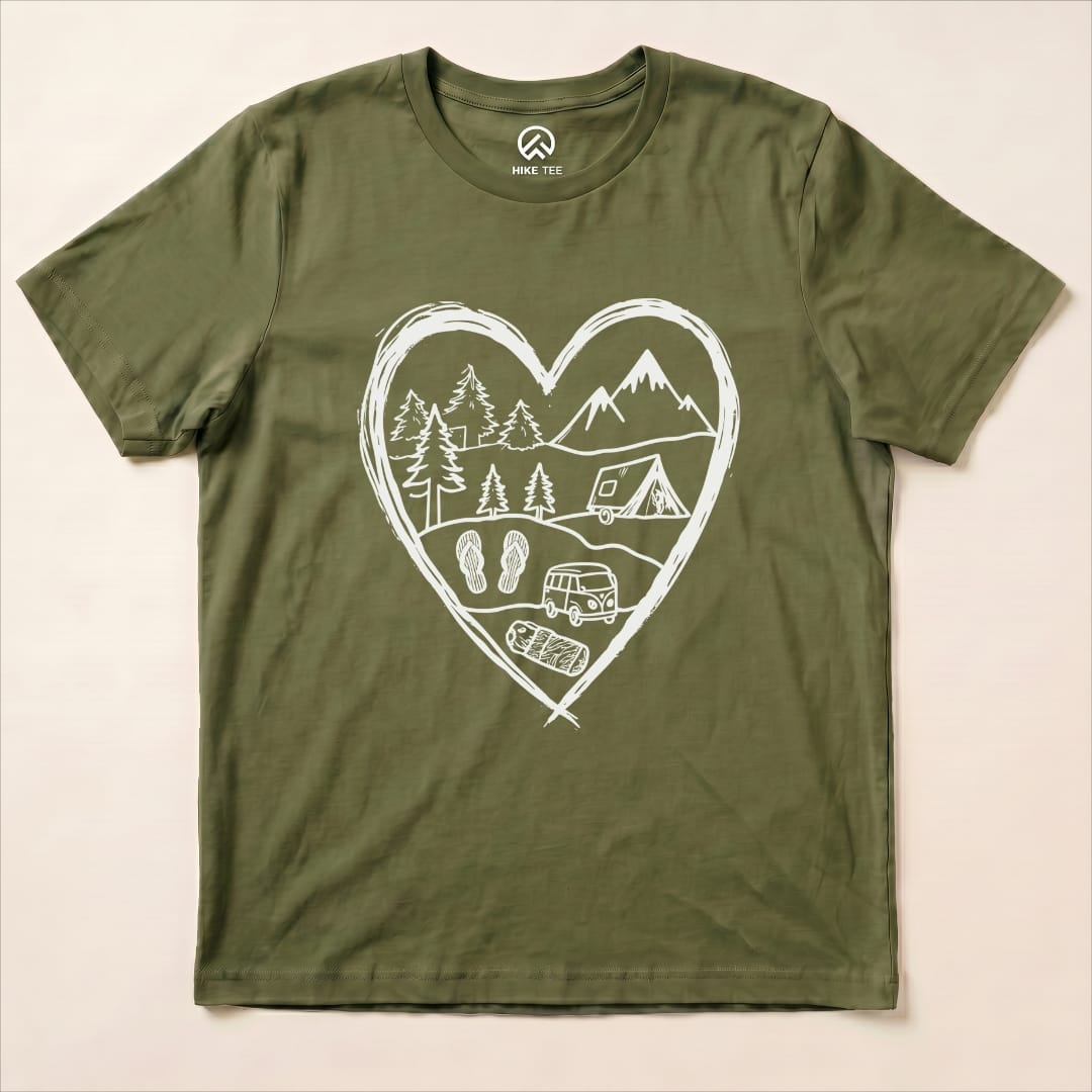 Camping Heart Shirt Hike Tee T-Shirt Military Green / S