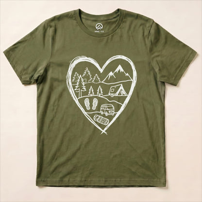 Camping Heart Shirt Hike Tee T-Shirt Military Green / S