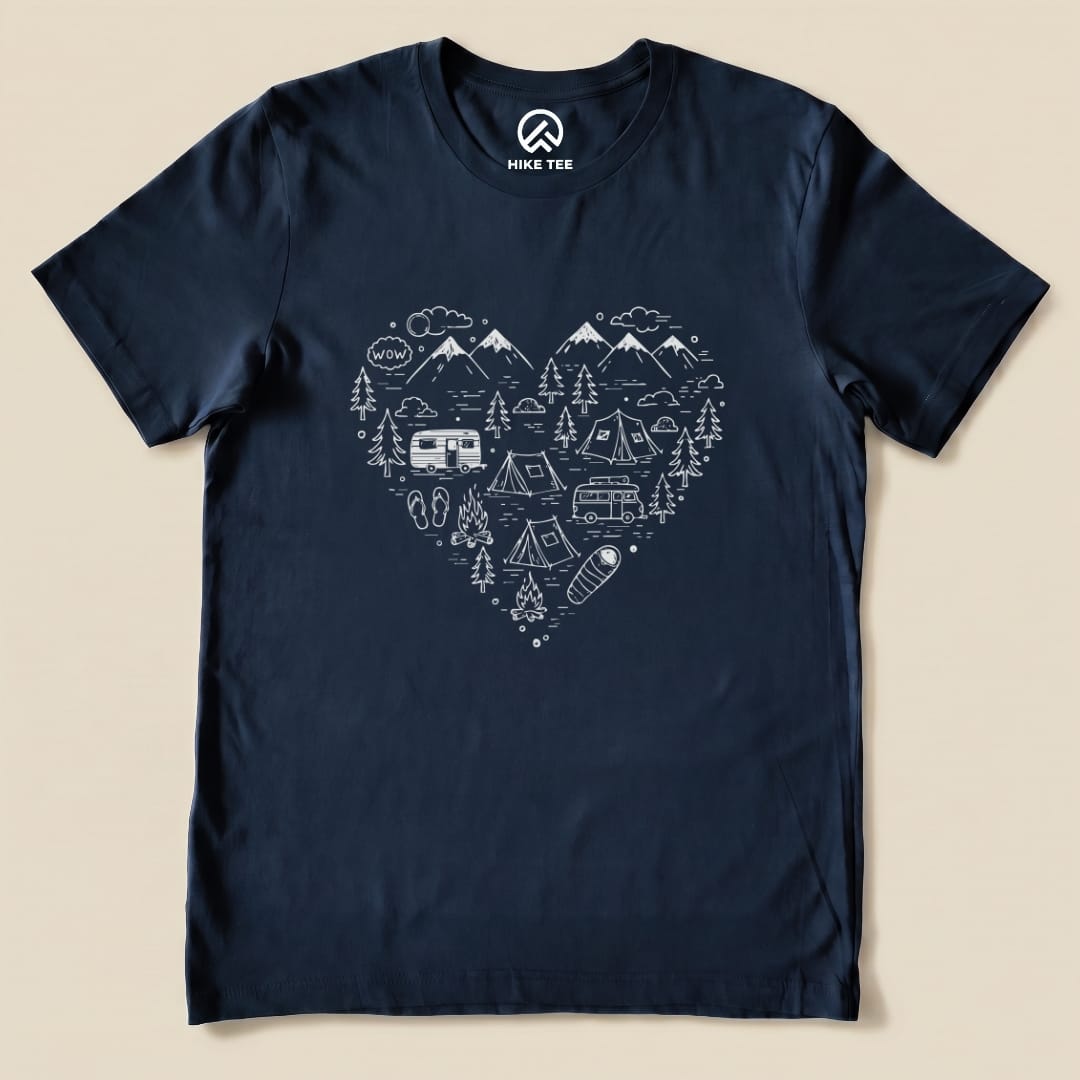 Camping Heart Shirt Hike Tee T-Shirt Navy / S