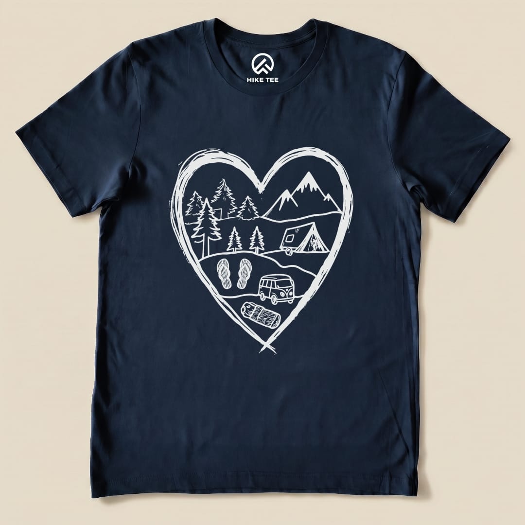 Camping Heart Shirt Hike Tee T-Shirt Navy / S
