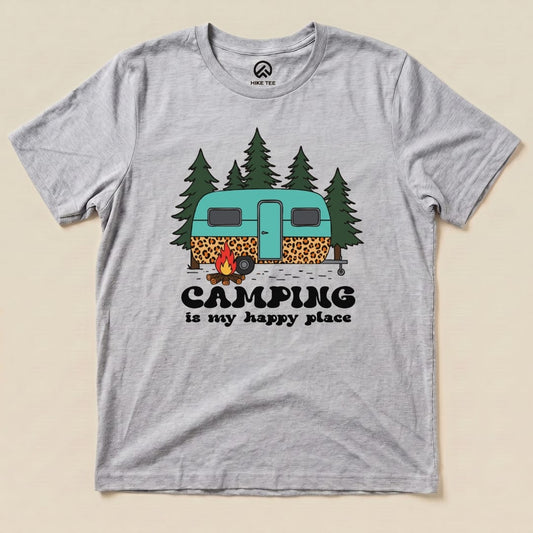 Camping is My Happy Place Shirt Hike Tee T-Shirt Athletic Heather / S