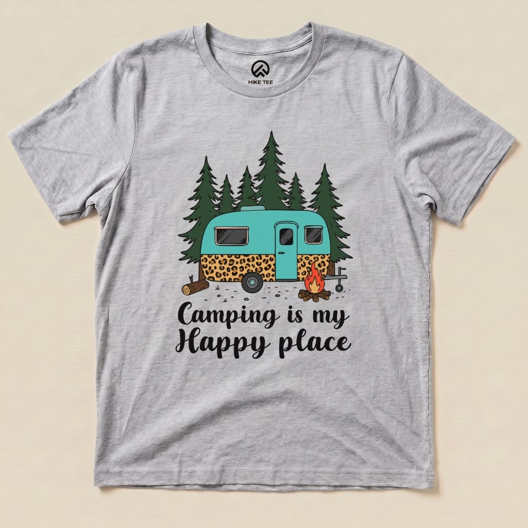 Camping is my Happy Place Shirt Hike Tee T-Shirt Athletic Heather / S