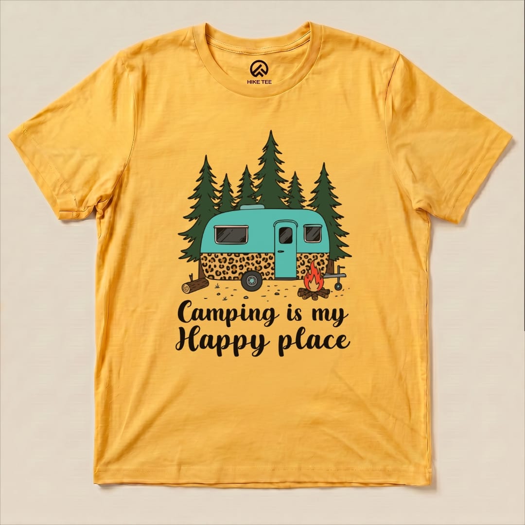 Camping is my Happy Place Shirt Hike Tee T-Shirt Gold / S