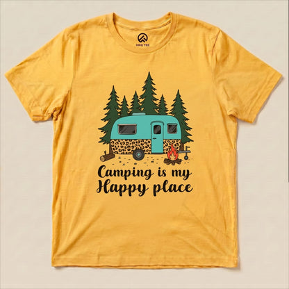 Camping is my Happy Place Shirt Hike Tee T-Shirt Gold / S