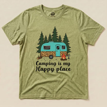 Camping is my Happy Place Shirt Hike Tee T-Shirt Heather Green / S