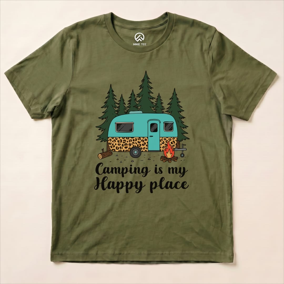 Camping is my Happy Place Shirt Hike Tee T-Shirt Military Green / S